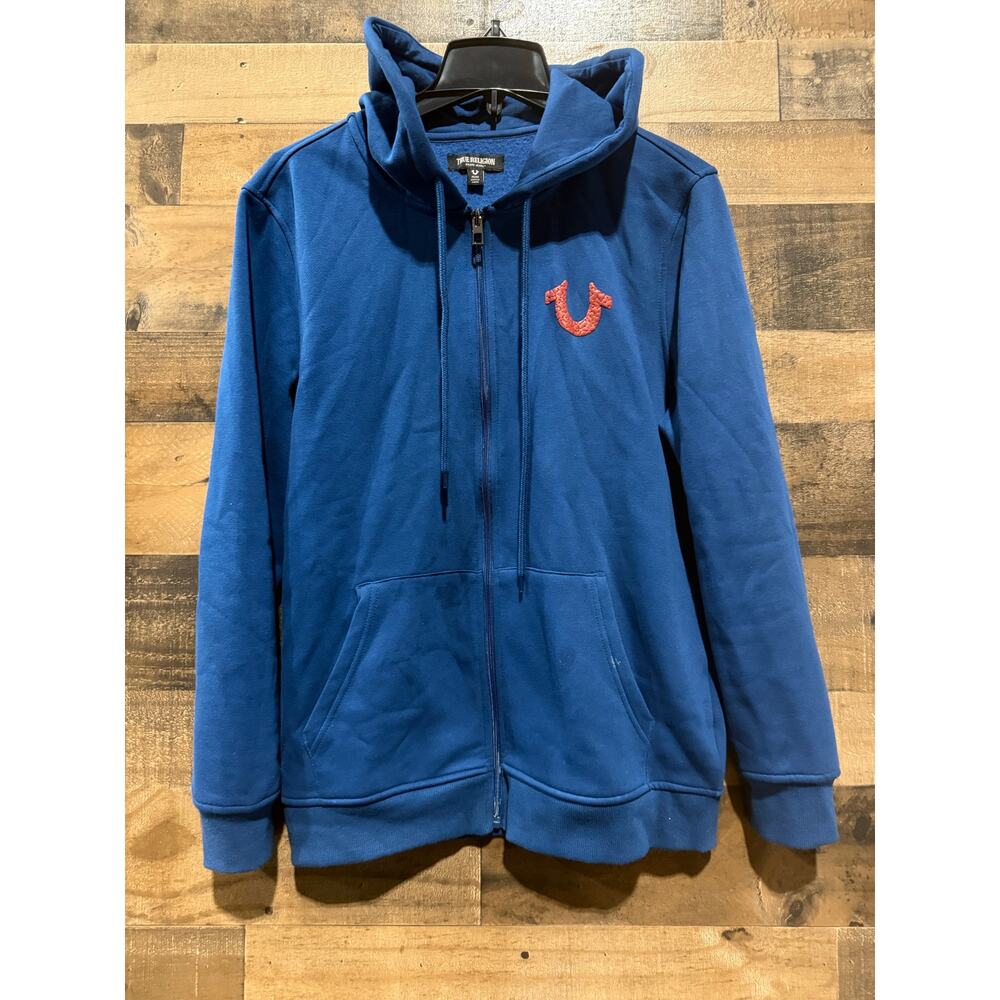 True Religion Men’s Full-Zip Textured Hoodie – Size M - Blue